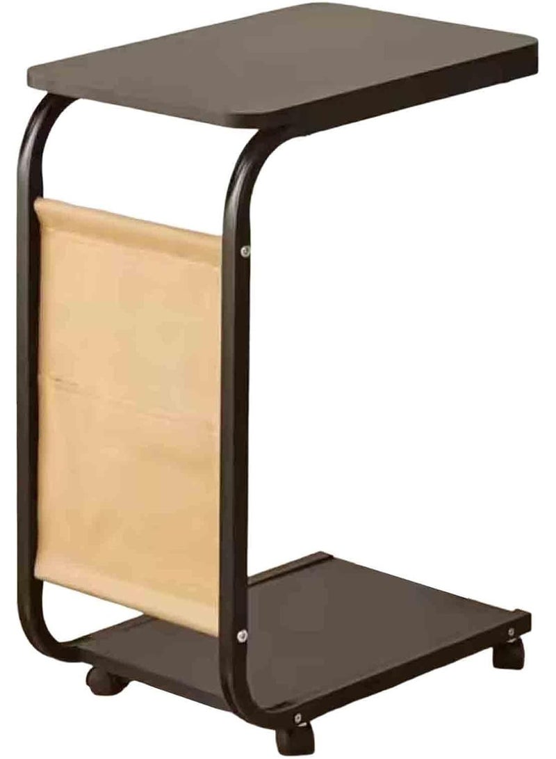 DubaiGallery Space-Saving Mobile Side Table with Magazine Holder and Storage Shelf, Smooth Wheels for Easy Movement, Modern Black Finish, Ideal Home Accessory, 40×29×60 cm - Image 1